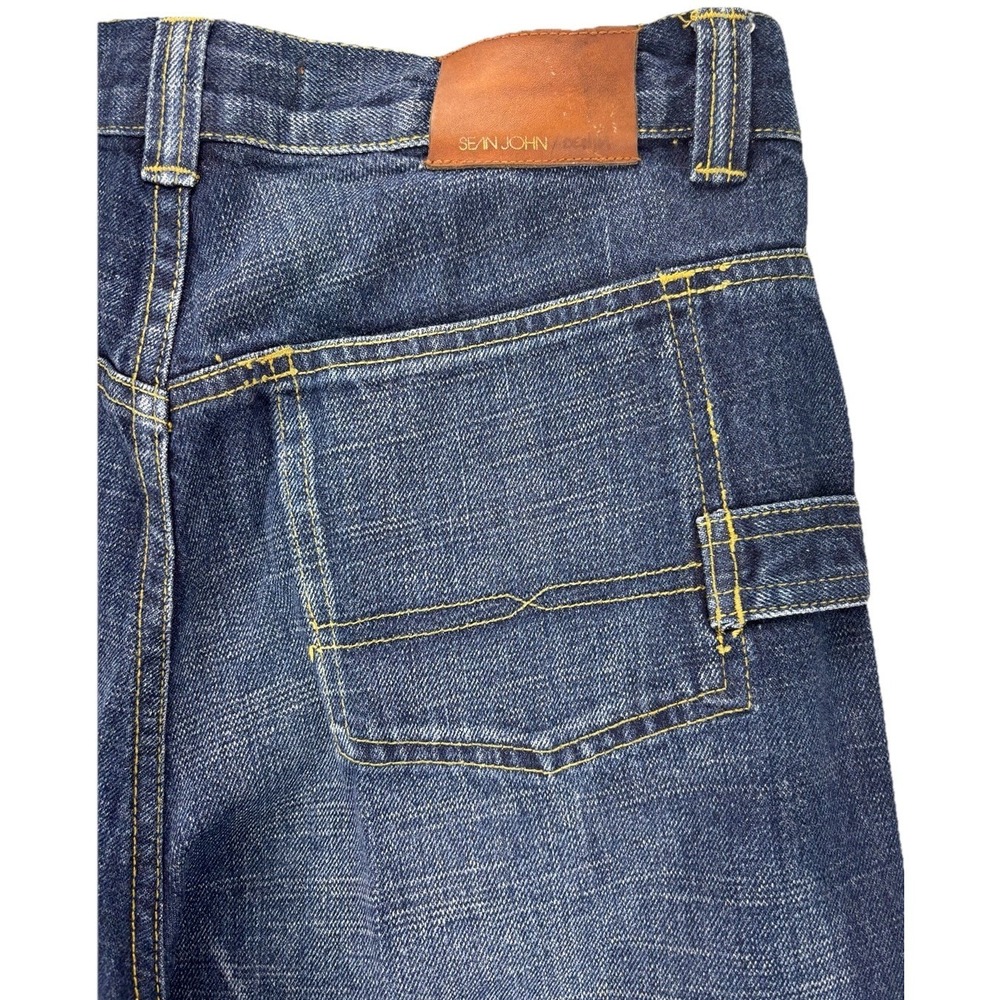 VTG Y2K Sean John Baggy Jeans Script Dark Wash Indigo Unisex Youth 16 Fits 28x30 - Picture 8 of 14
